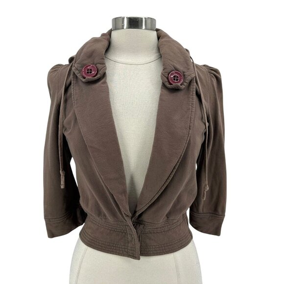 Mike & Chris Fitted Cropped Brown Hoodie Sweater Jacket Womens Medium - Picture 1 of 11